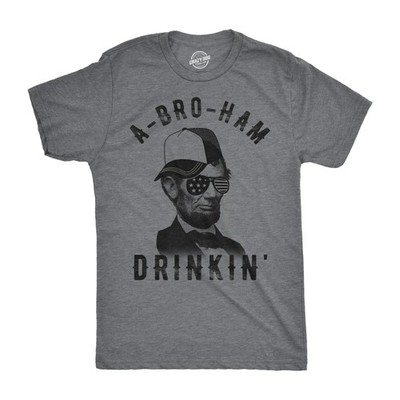 Mens A-Bro-Ham Drinkin T Shirt Funny 4th of July Abe Lincoln Tee for Guys