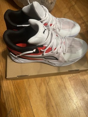 PUMA Men's Mid Top Athletic Sneakers Lace Up White Red Black