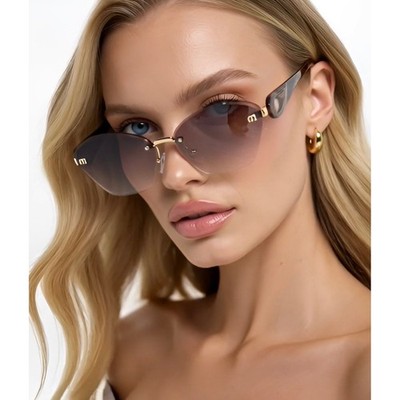 Rimless Cat Eye Sunglasses Gold Tortoise Gradient Lens Womens Modern Women 2026