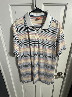 Puma Golf Men s Polo Shirt Sz XL White Multicolored Thin Striped