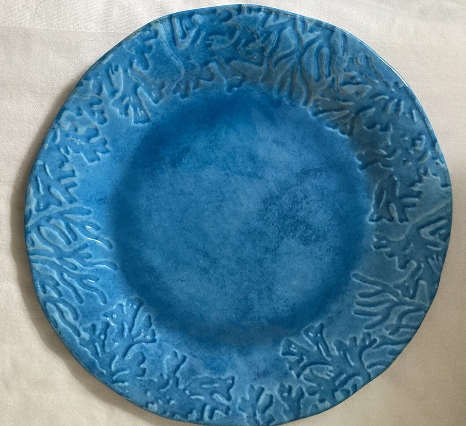 Pier One Imports 7 Piezas Coral Texturizado Patrón Azul Turquesa 5 Platos/2 Cuencos Foto 4 de 4