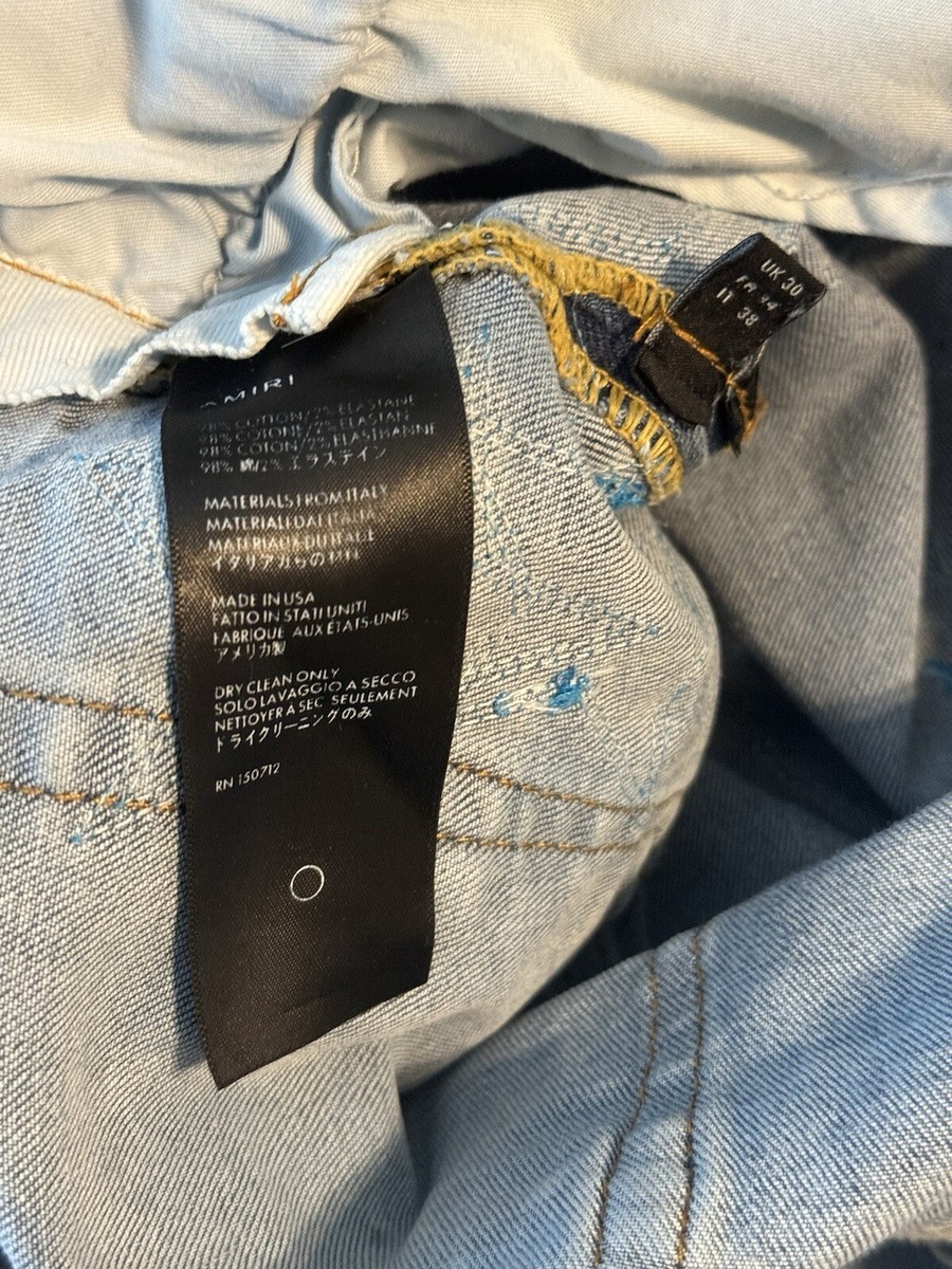 Amiri x Chemist Green Leather Star Patch Jeans Light Indigo Size