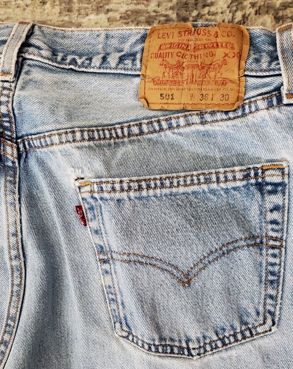 Levi's 501 Button Fly Denim Jeans crotch holes damaged 36X30 Levi's 501 Button Fly Denim Jeans crotch holes damaged 36X30