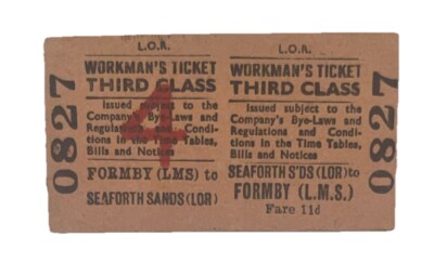 O827 Liverpool Overhead Railway LOR - Vintage Ticket Formby To Seaforth Sands (3