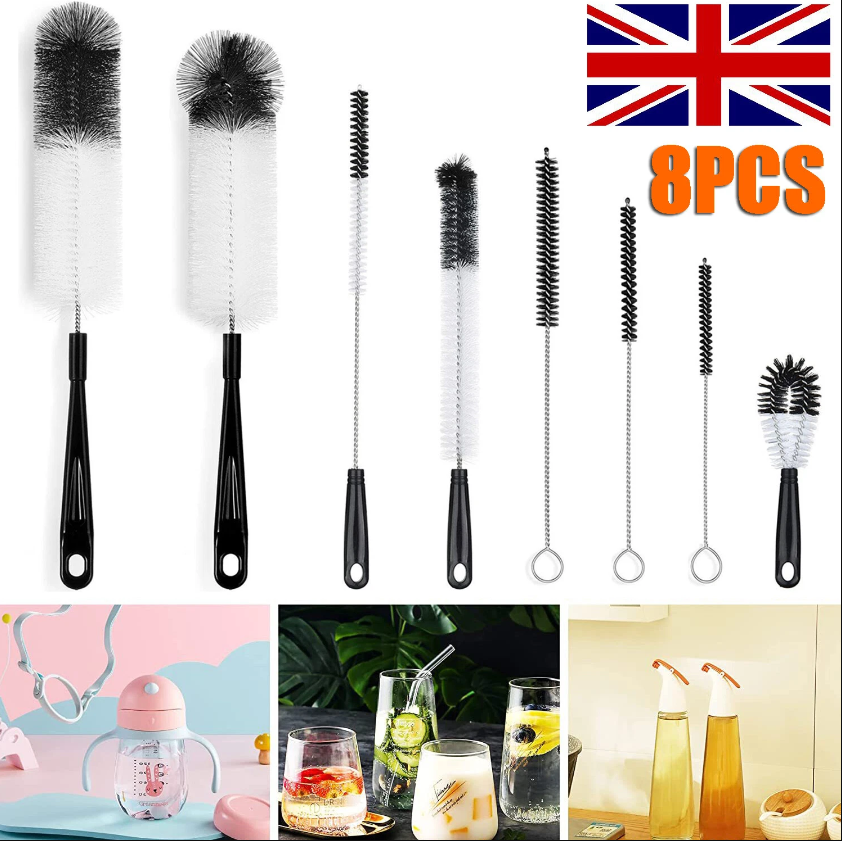 8 Pack Bottle Cleaning Brush Set Long Handle Bottle Cleaner with Kettle Lid NEW