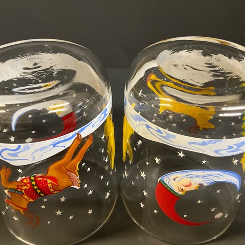 Vintage Libbey Christmas Tumblers Glasses (2) Christmas Scenes 4” H Retro - Picture 10 of 13