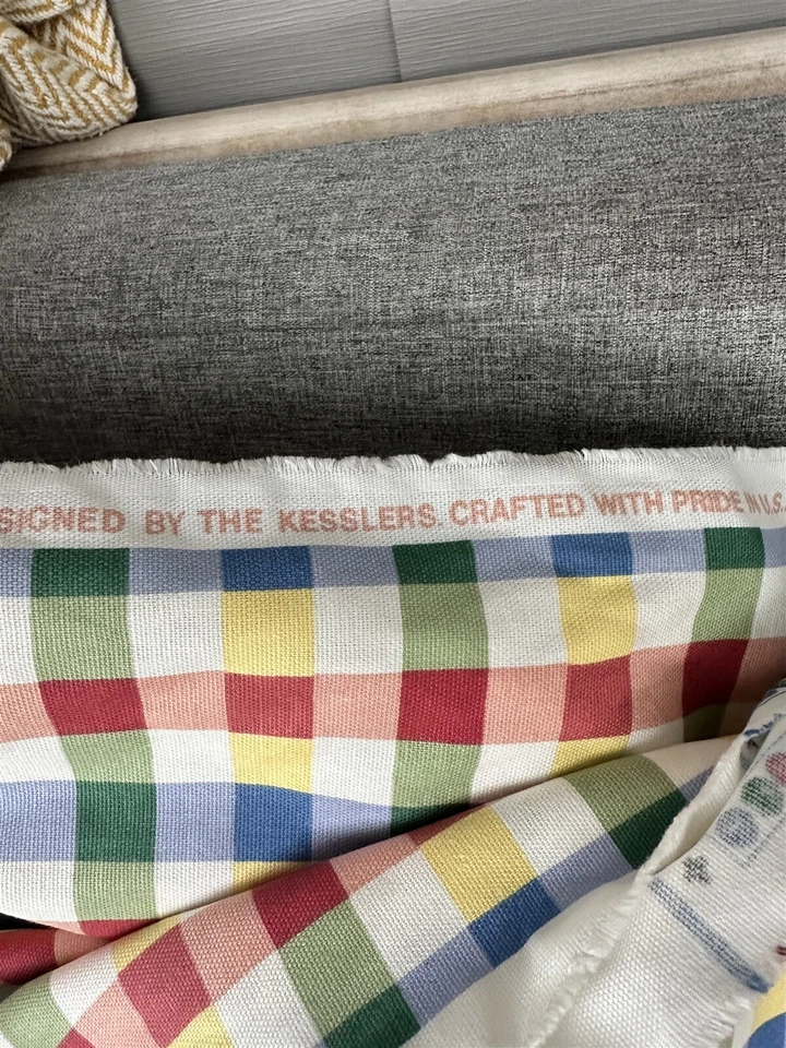 Vintage Joan Kessler For Concord Fabrics Elena Plaid Check Primary Colors Dupont - Image 4 of 4