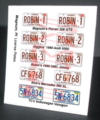 Magnum PI TV car miniature LICENSE PLATES for 1/25 scale MODEL CARS READ