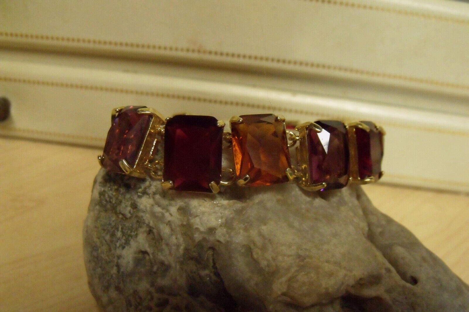 IMPRESSIVE LARGE RECTANGULAR AMBER, ROSE AND AMET… - image 1