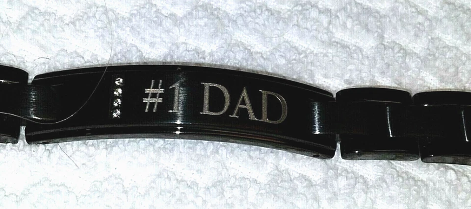 День отца - "#1 папа" персонализированный ID браслет для папы, 8,5" L, черный S/S - Изображение 2 из 4