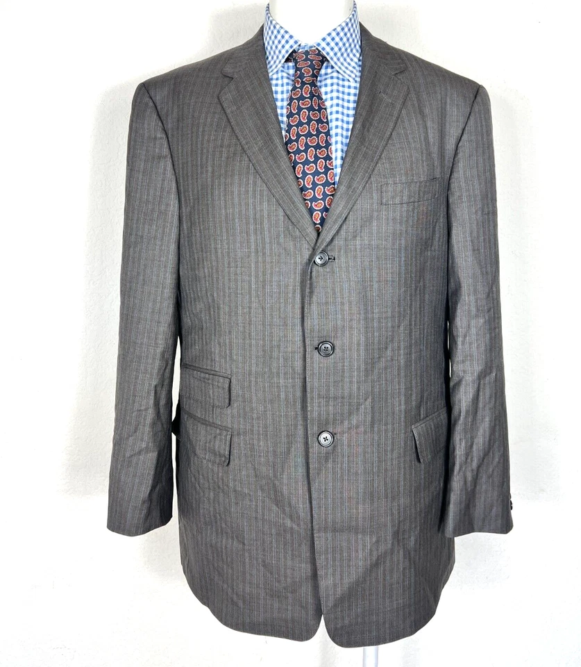 Traje trompetista dorado Hart Schaffner Marx chaqueta a rayas marrón 44L pantalones 34X30. Foto 2 de 4