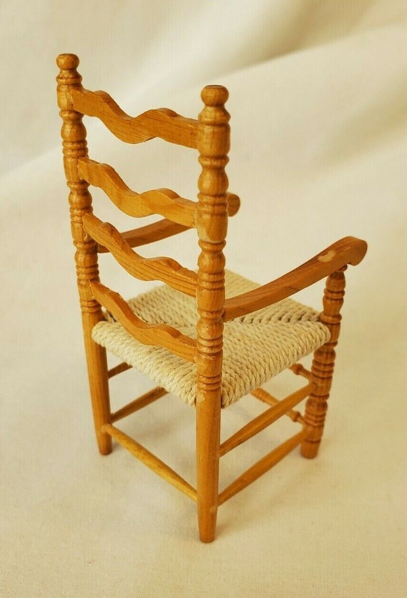 4 Vintage Dollhouse Miniature Ladder Back Chairs Rope Seats 1:12th