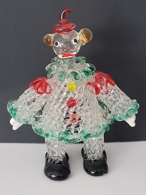 Vintage Hand Blown Spun Glass Sad Clown Figurine 4.5''