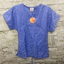 NWT Peaches Womens Size XS Blue Floral Print Tie Back V Neck Scrub Top GG26