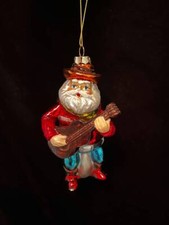 wm24 BLOWN GLASS WESTERN COWBOY SANTA CHRISTMAS ORNAMENT GUITAR MUSIC NWT