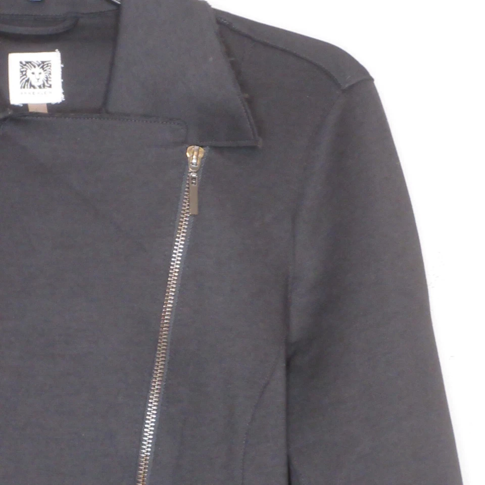 Chaqueta estilo moto nueva sin etiquetas Anne Klein negra manga larga cremallera frontal L B66 Foto 4 de 4