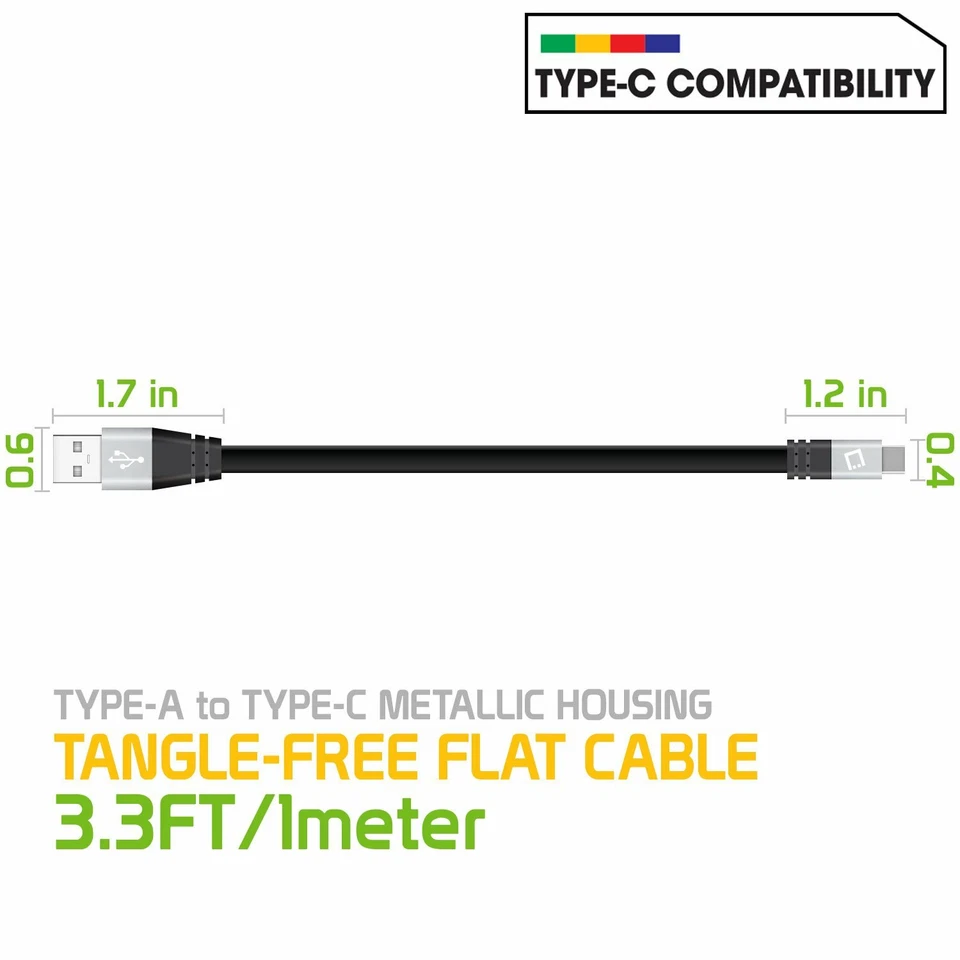 USB A to USB C Charging Data Sync Tangle Free Flat Cable iPhone 15 Galaxy S21 - Image 4 of 4