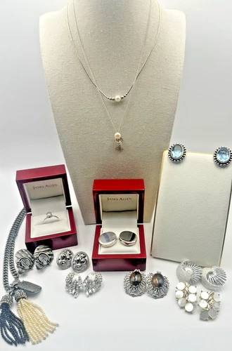 Sterling Silver 925 Jewelry Vtg Costume Lot Clip Earrings Necklace Designer Insp