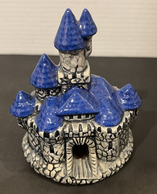 Ceramic Castle-Blue Domes-Gray Stone Brick Look  In Great Condition 5'' H x 4'' W