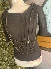 Louis Vuitton  Gold/Brown Cashmere  Logo Chained & Wallet #MK1945 Gorgeous!