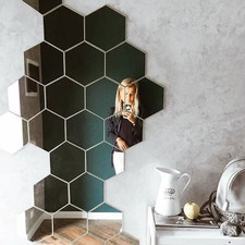 3D Hexagon Acrylic Mirror Wall Stickers Rose Gold Living Room Bedroom