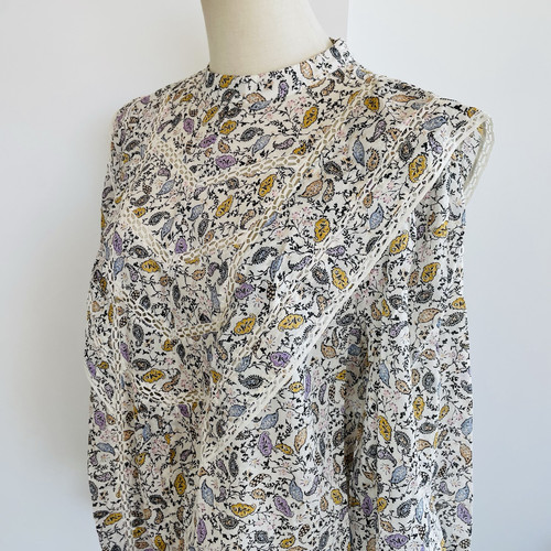 Witchery Blouse Size 14 Floral Print Lace Trim Blouson Long Sleeve 100% Cotton - Picture 12 of 21