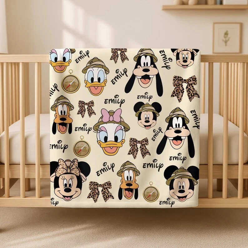 Personalized Disney Mickey Mouse Safari Magic Kingdom Cozy Fleece Blanket