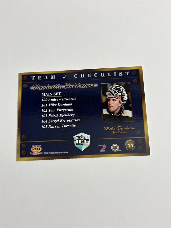 1998-99 Pacific Dynagon Ice Team Checklists Mike Dunham #14 Gold Foil - Image 2 of 2