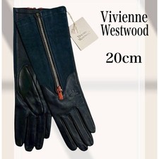 Vivienne Westwood 20cm Long Leather Gloves Arm Warmer Navy Orange Unworn