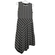 Banana Republic Petite Small Black White Striped Asymmetrical Dress Sleeveless