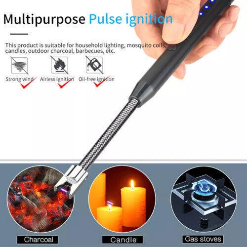 USB Rechargeable Electric Windproof Lighter Candle Lighters BBQ Arc Long Neck - Foto 13 di 27