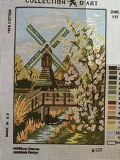 Collection D Art Printed needlepoint canvas 30x40 Cm Windmill Canvas Only