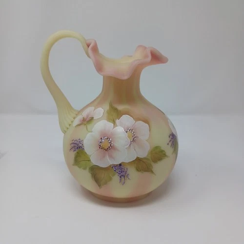 Fenton Art Glass Burmese Pitcher, HP, In Honor of Bill Fenton, Signed,  Glows