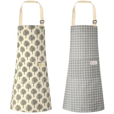 2 Pack Aprons with 2 Pocket for Women Men Soft Linen Adjustable Bib Kitchen C...