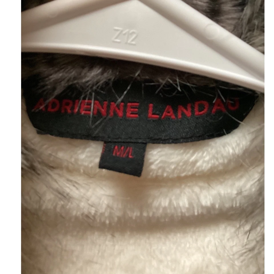 Bata Adrienne Landau marfil imitación piel ribete M/L cinturón largo felpa abrigo Foto 4 de 4