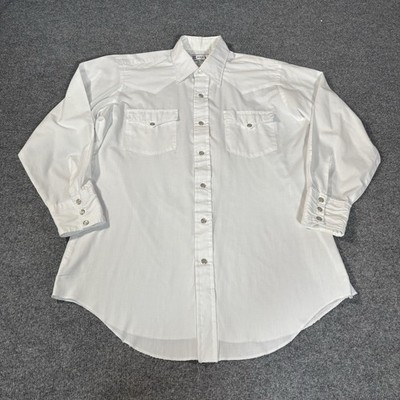 Vintage H Bar C Ranchwear Shirt Pearl Snap Mens 16 33 Solid White Long Sleeve