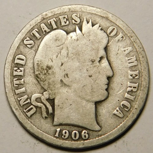 1906 P Barber Dime G-VG  90% Silver   "Actual Coin Pictured- Not Cleaned"