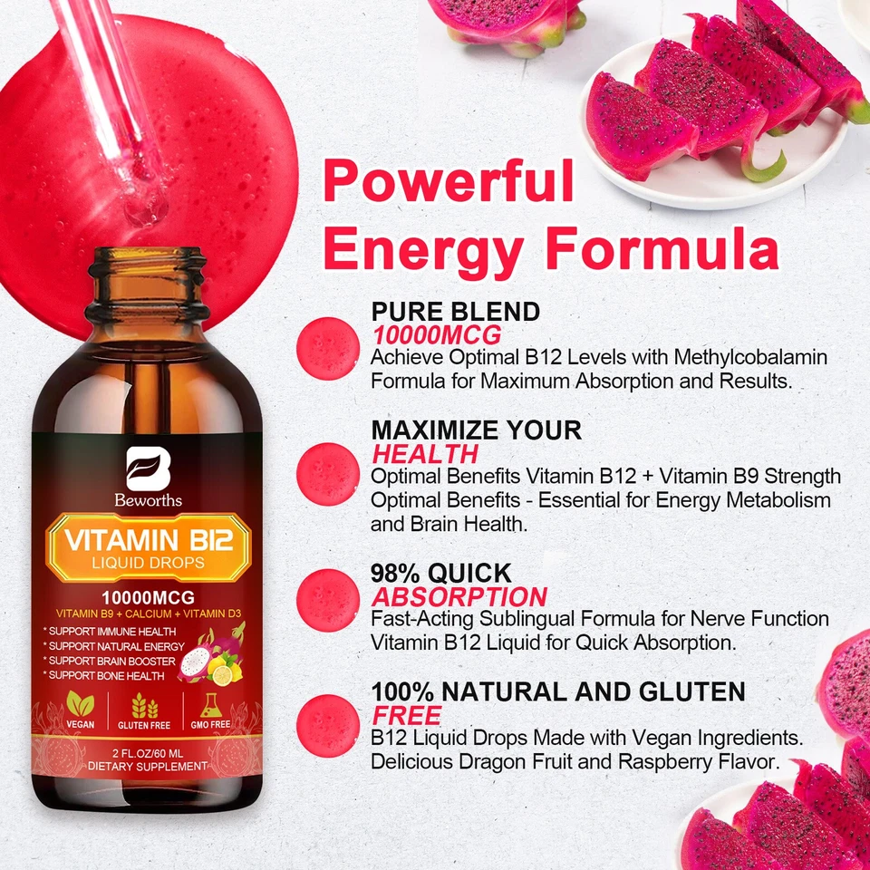 Natural Vitamin B12 Liquid Sublingual Extra Strength Energy & Immune Support - Image 2 of 4