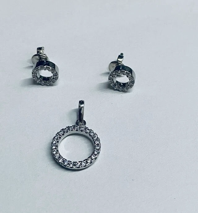 0.80TCW Diamante Ciondolo Orecchini Set Rotondo per Donna Argento Sterling - Immagine 2 di 4