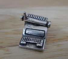 Sterling Silver 3D 16x15mm Movable Old Fashioned Typewriter Charm thumbnail