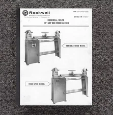 Gap Bed Wood Lathe Instruction Maint Parts Manual Rockwell Delta 12" Inch 46-525