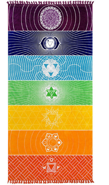 Chakra Symbols Flag Tapestry Throw Blanket - 7 Colors - Boho Yoga Room Decor