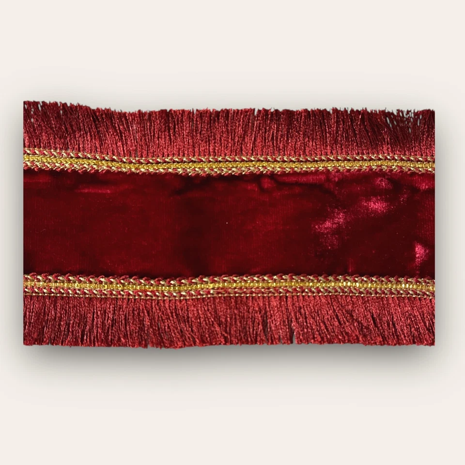 Edles Samtband Rot Gold Fransen Goodwill 1Meter Tischband Dekoband 10cm breit - Bild 4 von 4