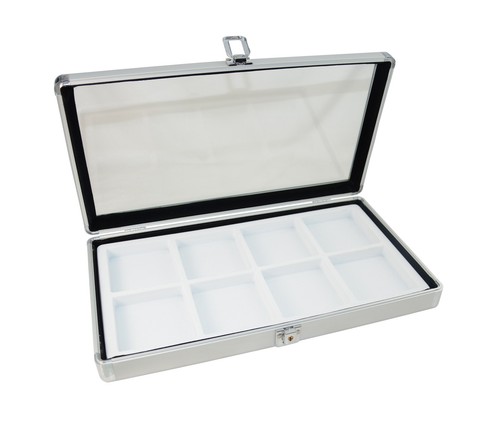 Aluminium Glass Lid Case Display With Choice Of White Flocked Compartment Insert - Picture 8 of 46