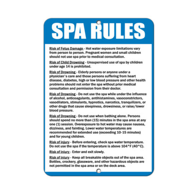Vertical Metal Sign Multiple Sizes Spa Rules Risk of Fetus Damage Activity Pools