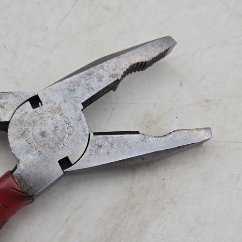 Vintage Sheffield England Linemans Pliers 7" Red Grip Handle Wire Cutters - Picture 9 of 14