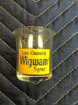 Vintage Log Cabin s Wigwam Syrup  Double Pour Glass 