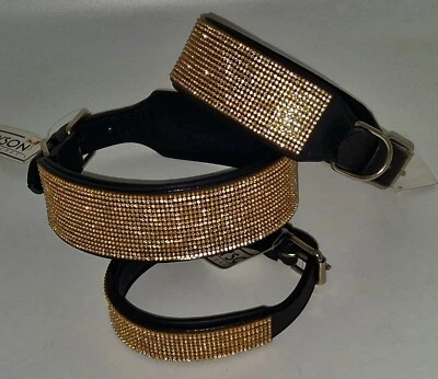 Halsband Funky Gold Farben Leder Glitzer BREIT M L XL Hundehalsband STARK