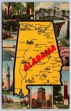 Postcard Landmarks And Overview Map Of Alabama Unposted