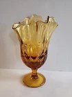 Vintage FENTON (Art Glass) "Colonial Amber" Thumbprint Handkerchief Swung Vase